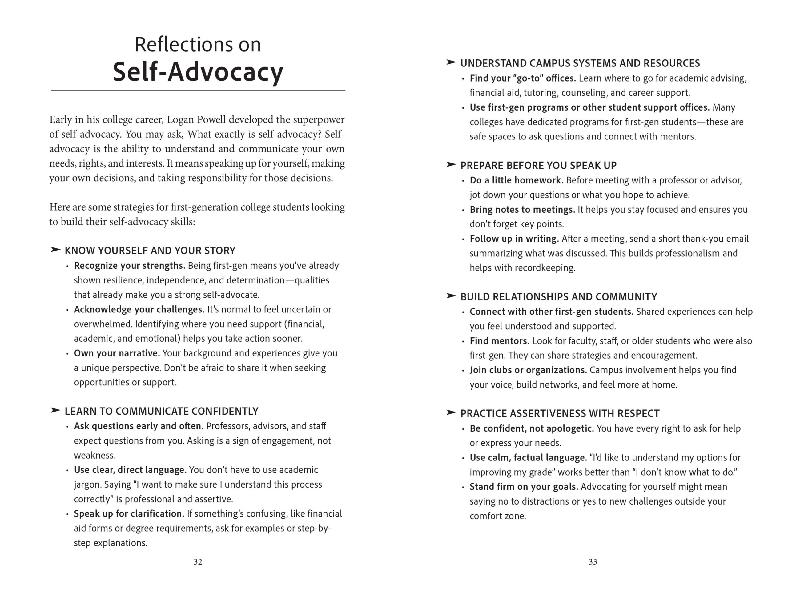 First-Generation VOICES of SUCCESS interior spread - Self Advocacy